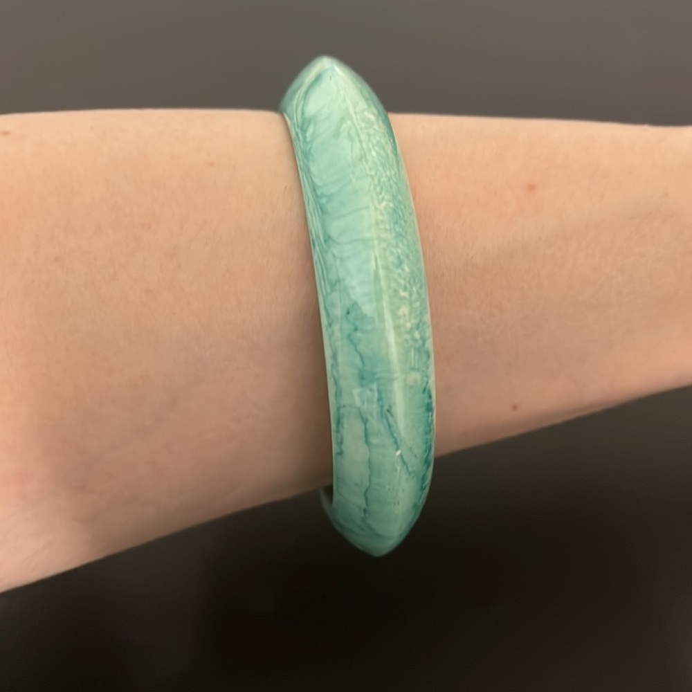 Vintage Plastic Bangle Bracelet, Teal, Marble, Retro, Boho